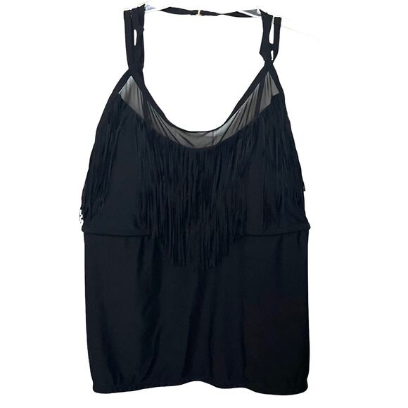 CATALINA SWIMWEAR TOP, SPAGHETTI STRAPS, PADDED BRA, WOMENS, 3X (22W-24W), BLACK - Picture 1 of 12